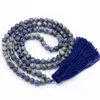 Strand naturel bleu tache pierre perles bouddhiste 108 prière Mala bracelet de perles ou collier double gland femme mâle bijoux de guérison