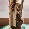 Costumes pour femmes Blazers Femmes Vintage Manteau Mature Doux Conçu Solide Double Boutonnage Veste À Manches Longues Bureau Lady Basic Chic Survêtement