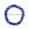 Perlen 200 Teile/los Glas Blau Evil Eye Perlen Armband Frauen Männer Elastische Faden Stretch Griechischen Schmuck Drop Lieferung Schmuck Armbänder Dhgrw