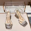 Sandały 8 cm mody dhinestones gladiator srebrne obcasy w paski kostki kamizelki seksowne sztyletowe buty ślubne 230408