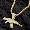 Chains Trendy Bling Crystal Gun Pendant Necklace For Men Women 5MM Iced Out Rhinestone Tennis Chain Hip Hop Jewelry