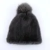 Beanie / Skull Caps 100% Real Mink Fur Hat Mulheres Inverno Malha Mink Fur Beanies Cap com Fox Fur Pom Poms Marca Grosso Feminino Cap Elastic 231108
