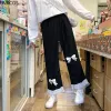 Y2k Lolita Cute High Waist Corduroy Straight Wide Leg Pants Young Women Casual Kawaii Sweet Bow Lace Relaxed Pants Girly Clothes Loose Trouser