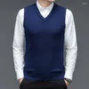 Herenvesten Merk gebreide trui Heren Business Casual Regular Fit Vest Trui Wol Effen Kleur Mouwloze V-hals Kleding