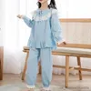 Pajamas New Spring Autumn Girls Pajamas مجموعة حلوة الأميرة على غرار الأطفال ملابس المنزل الفتيات غير الرسمي لون نقي طويل الأكمام بيجامات R231108