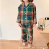 Pajamas Spring Girl Turndown Collar Pajama Set.Toddler Kids Christmas Green Plaid Pyjamas Set Sleepwear Nightwear.Children Clothing 11T R231108