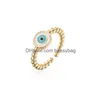 Bagues de bande Bagues de bande Newbuy Mode Émail Lucky Evil Eye Bijoux 2022 Tendance Or Couleur Cuivre Bague Ouverte Pour Femmes Fille Adjus Dhuvg