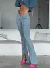 Dames Jeans Fantoye Sexy Hollow Out Bandage Dames Blauw Hoge Taille Rechte Pijpen Split Vrouwelijke Herfst Mager Elegant Streetwear 2023