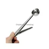 Coffee Tea Tools Stainless Steel Spoon Ground Craft Measuring Scoop With Bag Seal Clip Mtifunction G1212 Drop Delivery Home Garden Dhety