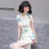 Etnische kleding fzslcyiyi traditionele Chinese jurk qipao dames avondjurken vintage cheongsam dames bruid kort kant modern