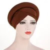 Etniska kläder muslimska kvinnor fast färg panna cross turbante kemo hatt arabisk huvud halsduk hijab femme musulman turban caps motorhuven headwraps