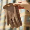 Fingerless Gloves Woman's Winter Warm Suede Leather Touch Screen Driving Gloves Man's Cold Plus Velvet Thick Fingerless Flip Cycling MittensL231017