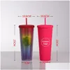 Tumblers 17 ألوان مزدوجة الجدران 24 أوقية مرصعة بالغطاء القابل لإعادة الاستخدام 710 مل من الكؤوس الباردة البلاستيكية الماس Durian على شكل أكريل DHMLW