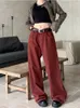 Kvinnors jeans houzhou vintage y2k röda baggy kvinnor överdimensionerade denim byxor harajuku 90 -tals streetwear lösa höga midja byxor acubi mode