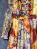 カジュアルドレス2023秋の高品質のブランドデザイナー長袖ドレス女性花柄の女性の服エレガントな衣装