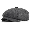 Berets Wool Tweed Herringbone Sboy Cap Gatsby Octagonal Hat Men 8-Quarter Panel Cabbie Flat Caps Women Driver Beret
