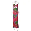 Robes décontractées couleur mélangée licou évider Slip Maxi robe femmes 2023 printemps été dos nu Sexy élégant exotique Chic Streetwear