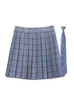 Skirts Xgoth High Street Short Skirt College Girls Cute and Funny Bottom Wearing Women's 4 Season Vintage Checker Pattern Pleated Skirt 230408