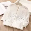 Coat Spring Autumn Summer 2 3 4 6 8 10 12 Year Long Sleeve Sunscreen White Flower Hollow Out Kids Baby Girl Baseball Jacket 231108