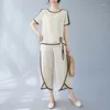 Costume deux pièces pantalon pour femmes, Style occidental, mode mamans moyennes et âgées, en mousseline de soie, couleur unie, haut à manches courtes, 2 ensembles, été 2023