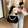 winters Evening Bags Autumn and Winter High Quality Fur Bag Women's Ins Shoulder Pearl Hand Plush Pleated Bucket