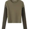 Women s T Shirt PUWD Women Grey O Neck Waffle Knit False Two Piece Tees Autumn Fashion Girls Casual Long Sleeves Top l230407