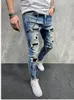 Herren-Jeans, Herren-Röhrenjeans, lackiert, elastische Passform, Riss, Distressed-Jeans mit plissiertem Kniebesatz, Marken-Freizeithose 230407