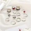 Band Rings Vintage Sier Carved Joint Ring 14Piece Combination Set Womens Bague Femme Women Men Drop Delivery 202 Dhbmg