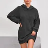 Robes décontractées Femmes Automne Hiver Robe Épaissi Peluche À Capuche À Manches Longues Pull Lâche Couleur Solide Chaud Au-dessus Du Genou Longueur Lady Mini