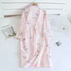 Women's Sleepwear Spring / Summer Cotton Gauze Thin Robe Women Cartoon Bathrobe Japanese Kimono Pajamas Three Quarter Robes Housewear