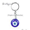 Chaveiros Lanyards Turco Azul Evil Eye Chaveiro Anel Titular Chaveiro Amets Lucky Charm Vidro Pendurado Pingente Bênção Proteção Dhg7w