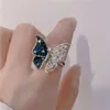 Zircon bleu papillon anneau luxe brillant fête anneau pour les femmes creux ouvert réglable anneaux mode bijoux cristal cadeau