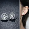 Pendientes de botón estilo coreano redondo lleno de diamantes moda exquisita circón cristal señoras