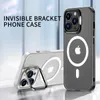 Magsefe – coque de téléphone givrée pour iPhone, compatible modèles 14, 13, 12 Pro Max, avec support de caméra en métal, support magnétique Transparent