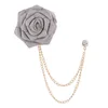 Brosches Luxury Fabric Rose Flower Brooch Pins Crystal Tassel Chain Badge Suit Corsage Party Wedding Fashion Jewelry for Men Accessories