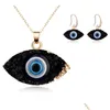 Boucles d'oreilles Collier Bleu Inspiré Evil Eye Druzy Drusy Pendentif Collier Boucles d'oreilles Ensemble de Bijoux Résine Quartz Cristal Mode Fo Dhgarden Dhs1D