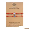 Charm armband 7 knop blå ond öga armband papperskort justerbar lycklig röd sträng armband par smycken vänskap 2psc/set dro dhx0o