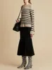 Kh * aite Wool Sheep Winter New Round Neck Striped Sweater Slim Fit Slim Women's Top Casual Comfort Fashion Knitted Sheep Sweater Underlay Sweater Pullover Knit