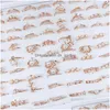 Band Rings 50Pcs/Lot Fashion Luxury Rose Gold Color Pearl Crown Metal For Women Party Gifts Jewelry Mix Style Wholes Dhgarden Dhgcs