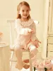 Пижамы, весенне-осенняя детская одежда для сна. Хлопковые розовые пижамные комплекты с длинными рукавами для девочек. Пижамный комплект с оборками для малышей, милая детская одежда R231108