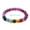 Kralen 8 mm natuursteen 7 chakra armbanden armbanden voor vrouwen mannen yoga nce kralen boeddha gebed elastische armband valentijnsdag je dhj56