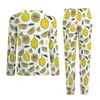 メンズスリープウェアレモンパジャマ冬2ピースフードフルーツリーフトレンディパジャマセットマン長袖美学デザインビッグサイズ