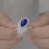 Flower Sapphire Diamond Ring 100% Real 925 Sterling Silver Party Wedding Band Rings for Women Bridal Engagement Smycken