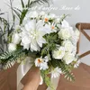 Wedding Flowers White Pink Artificial Silk For Home Bouquet Decor Bedroom Centerpiece Table Arrange Bride Holding Fake