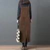 Casual Dresses Vintage Long Dress Women Corduroy Strap Fall Elegant Midi Suspender Skirt Girl Plus Size Solid Big Pockets Loose