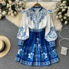 2023 Robes décontractées Femmes Mode Paisley Imprimé floral Taille haute Mini robe Femme Col en V Lanterne Manches Chic Casual A-ligne Boho Robe de plage