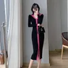 Sıradan Elbiseler 2023 Sonbahar Tasarım Sense İnce Fit Zayıflama Genç görünümlü Batı tarzı Fransız yular örgü tulum uzun elbise