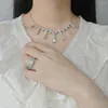 Ожерелье Серьги Набор 2 шт. в упаковке 2023 Серебряный цвет Обручальное обручальное кольцо и для женщин Подарок на годовщину R026-X026