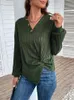 Mulheres camisetas Benuynffy Casual V Neck Botão Ribbed Knit Mulheres 2023 Outono Moda Manga Longa Nó Frente Assimétrica Hem Tops Tees