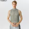 Débardeurs pour hommes Sexy Fashion Style Incerun Beau Mens Rayé Mesh Tricoté Micro Transparent Mâle Demi-Col Haut Gilets S-5XL